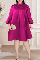 Vestido midi sencillo de satén con mangas acampanadas y corte A, de talla grande, en color liso